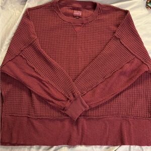 Women’s oversized American Eagle Crew  Burgundy Waffle top